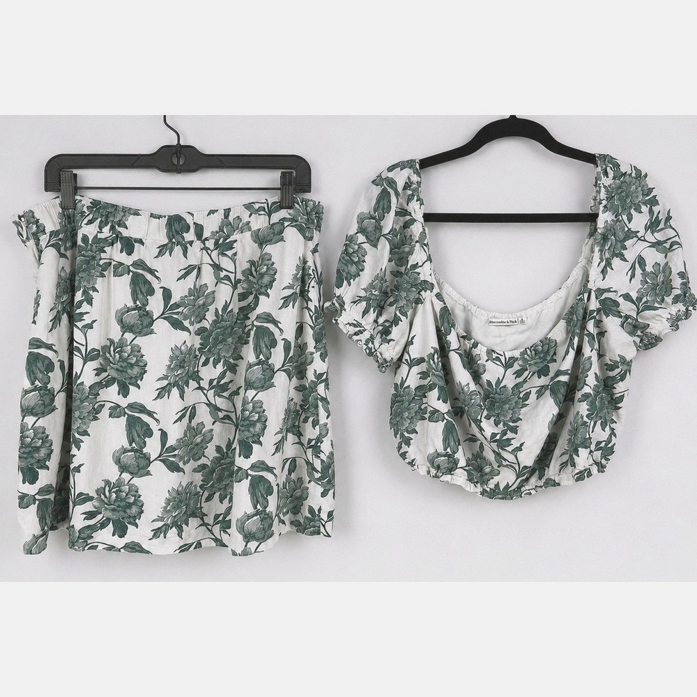 Abercrombie & Fitch Floral Linen Blend Skirt Crop Top Set XL Coastal Cottagecore